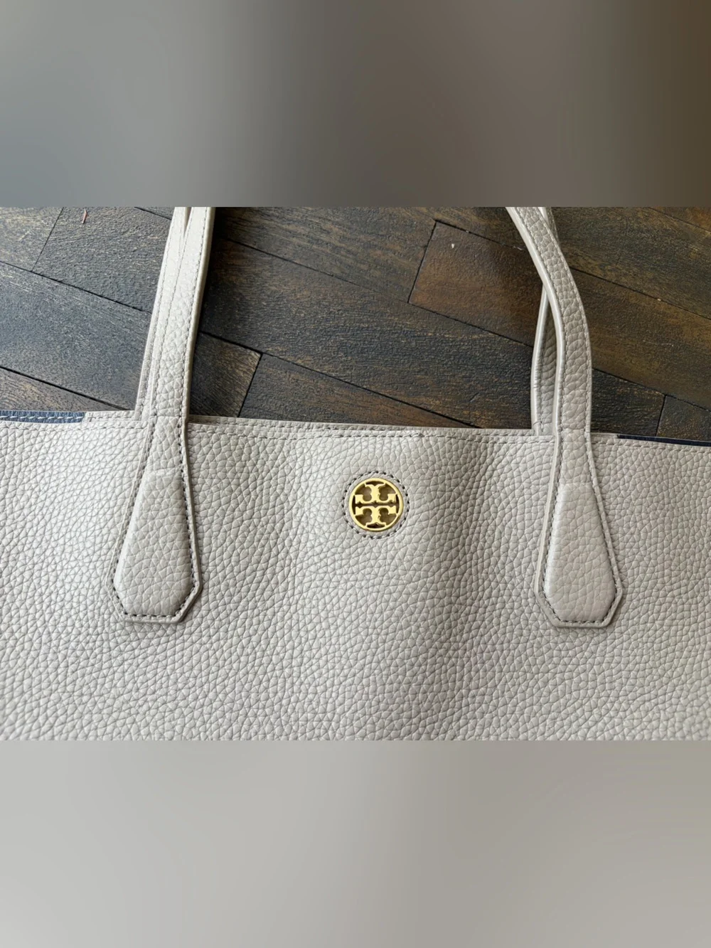 Tory Burch Pebbled Leather Tote with Logo Medallion